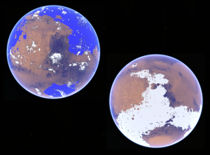 Conceptual rendition of the competing warm and cold scenarios for early Mars.  Credit: Robin D. Wordsworth.