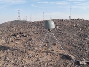 An example scientific grade GPS equipment. These instruments are perfectly mounted to the ground, and can measure motions as small as half an inch, or the size of a quarter. By contrast, phone GPS can only measure, at best, within a few feet of your exact location. Photo taken in Chile. Credit: Sebastian Riquelme