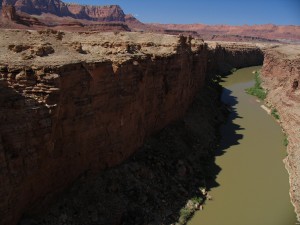 A late afternoon view of the Colorado River in Marble Canyon upstream of Navajo Bridge, near Lees Ferry, Arizona. New research shows that warmer-than-average spring temperatures reduce upper Colorado River flows more than previously thought. Credit: Stewart Tomlinson, U.S. Geological Survey. 