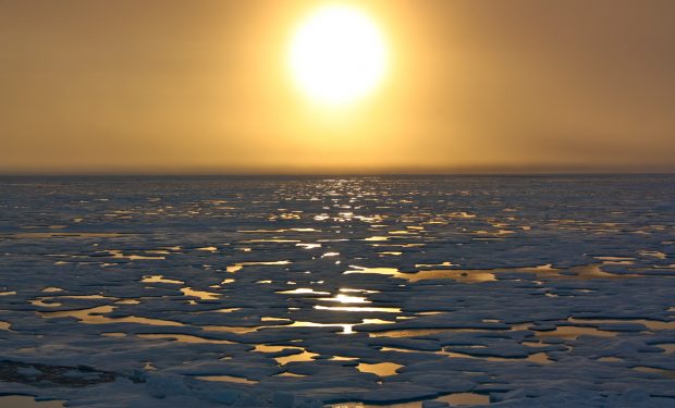 Sunset teased the Arctic horizon as scientists on board the U.S. Coast Guard Cutter Healy headed south in the Chukchi Sea during the final days collecting ocean data for the 2011 ICESCAPE mission. Credit: NASA/Kathryn Hansen