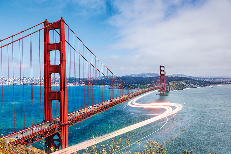 San Francisco and the Golden Gate Bridge.
