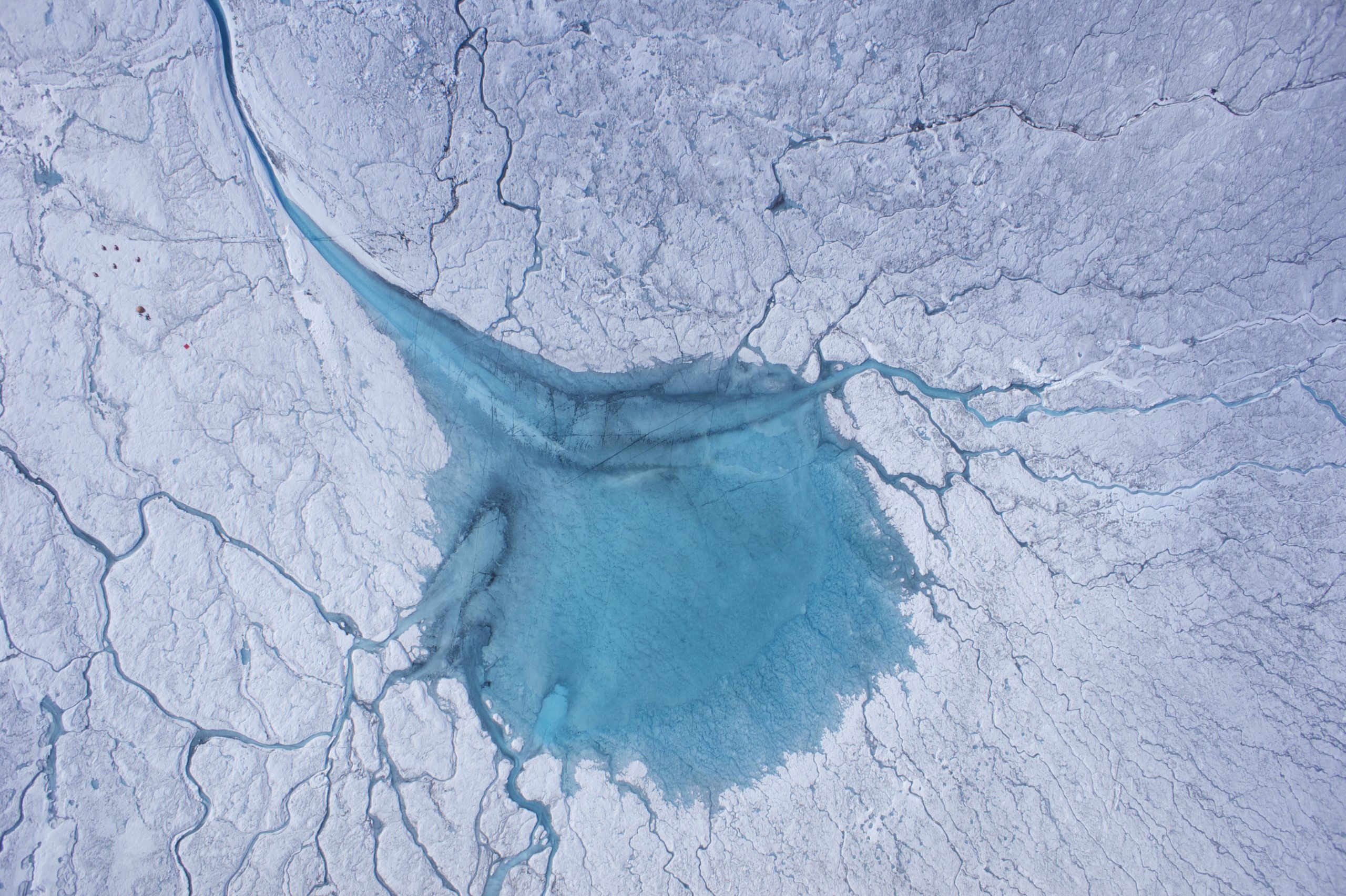 Drone view of a meltwater lake, Russell Glacier, Greenland