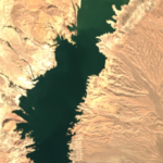 Satellite image of the Overton arm of Lake Mead, a reservoir on the Colorado River.