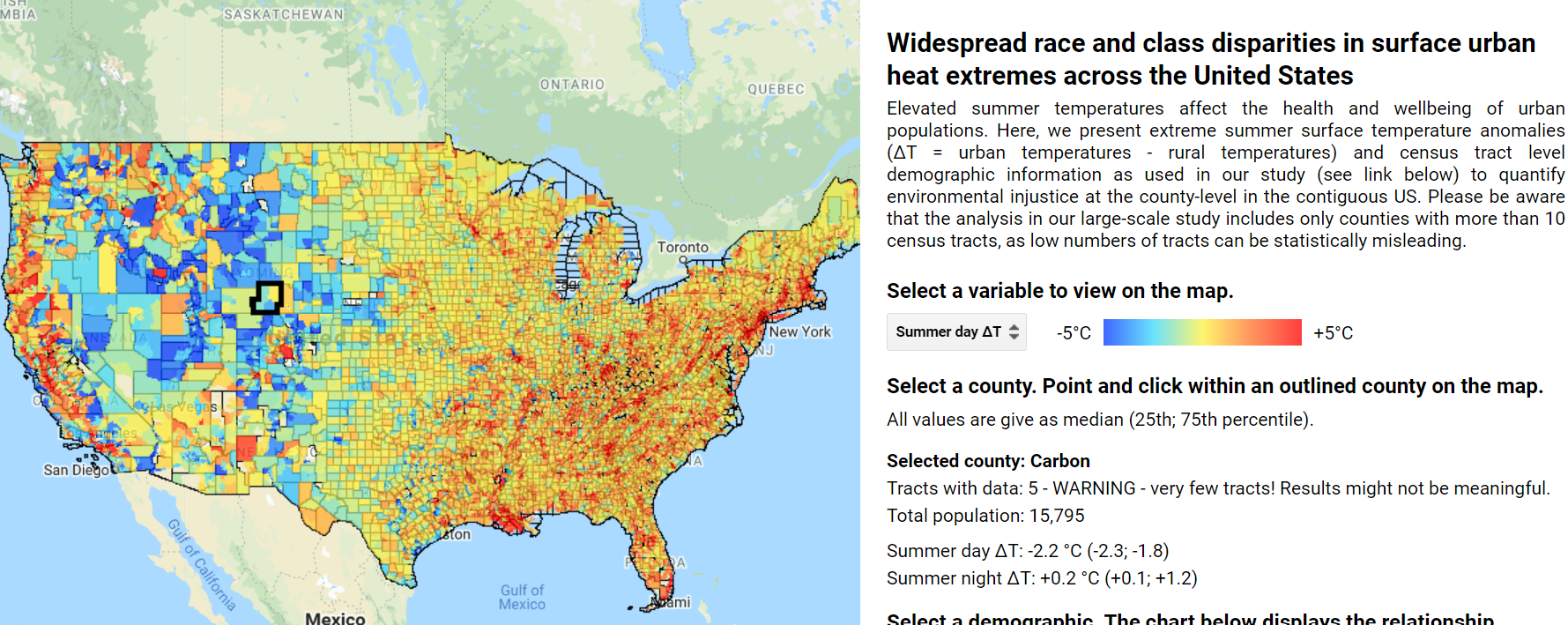 Image of the widespread race and class disparities in surface urban heat extremes across the United States.