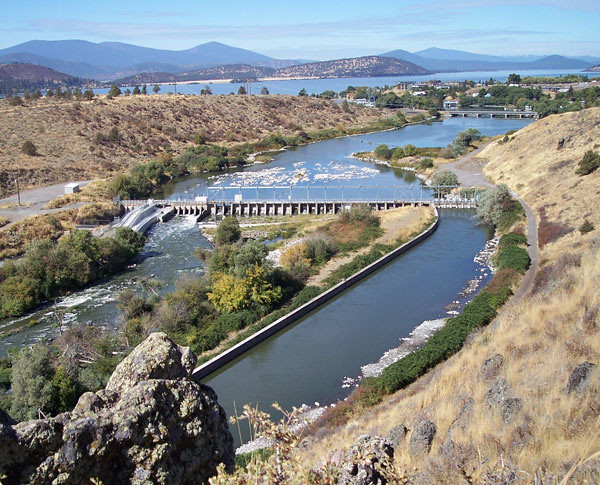 An image of Link River Dam on Link River at the head of Klamath River and just west of Klamath Falls, Oregon.