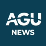 square logo with navy blue background and white text reading "AGU News"